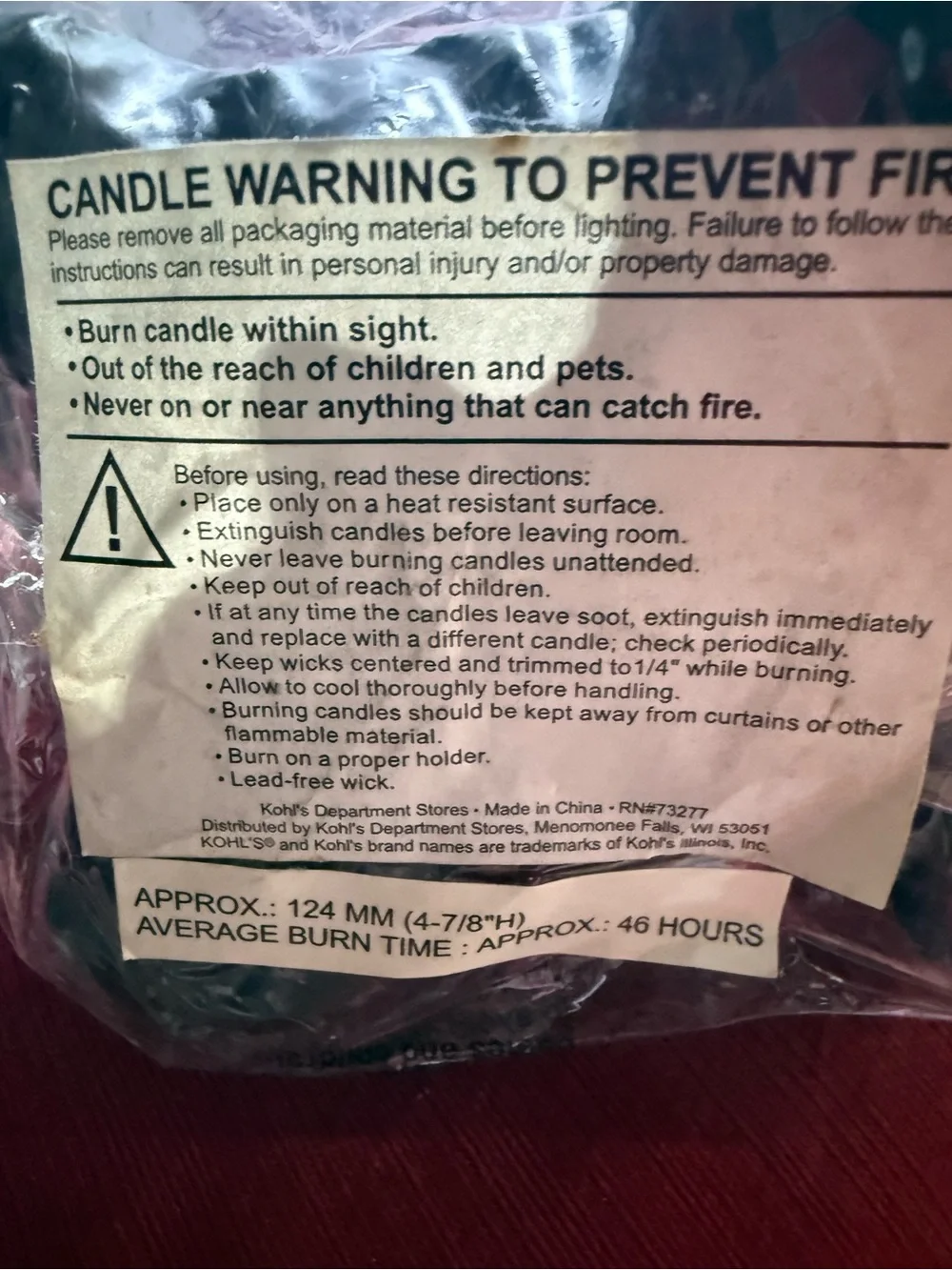 Black Bear Candle with Safety Label
